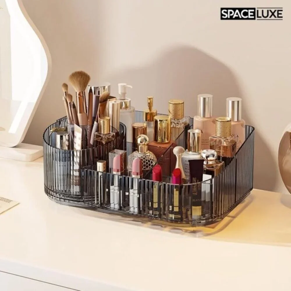 New 3-Layer 360°Rotating Makeup Organizer with Drawers & Brush Holder for Vanity